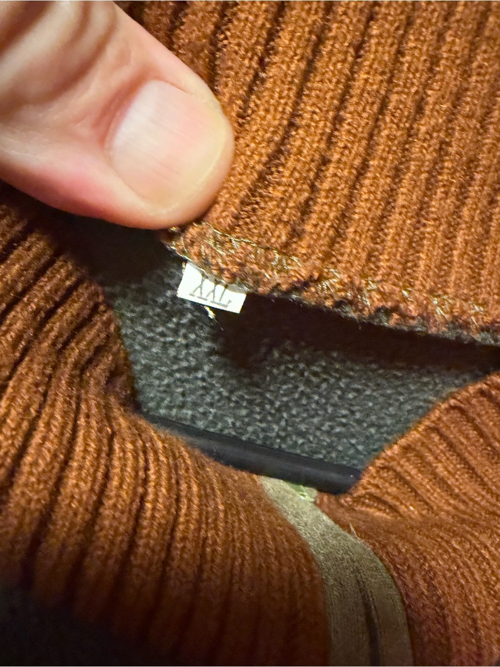 Carhartt Olive Green Half-Zip Fleece with Brown Shoulder and Elbow Accents - Picture 3 of 3